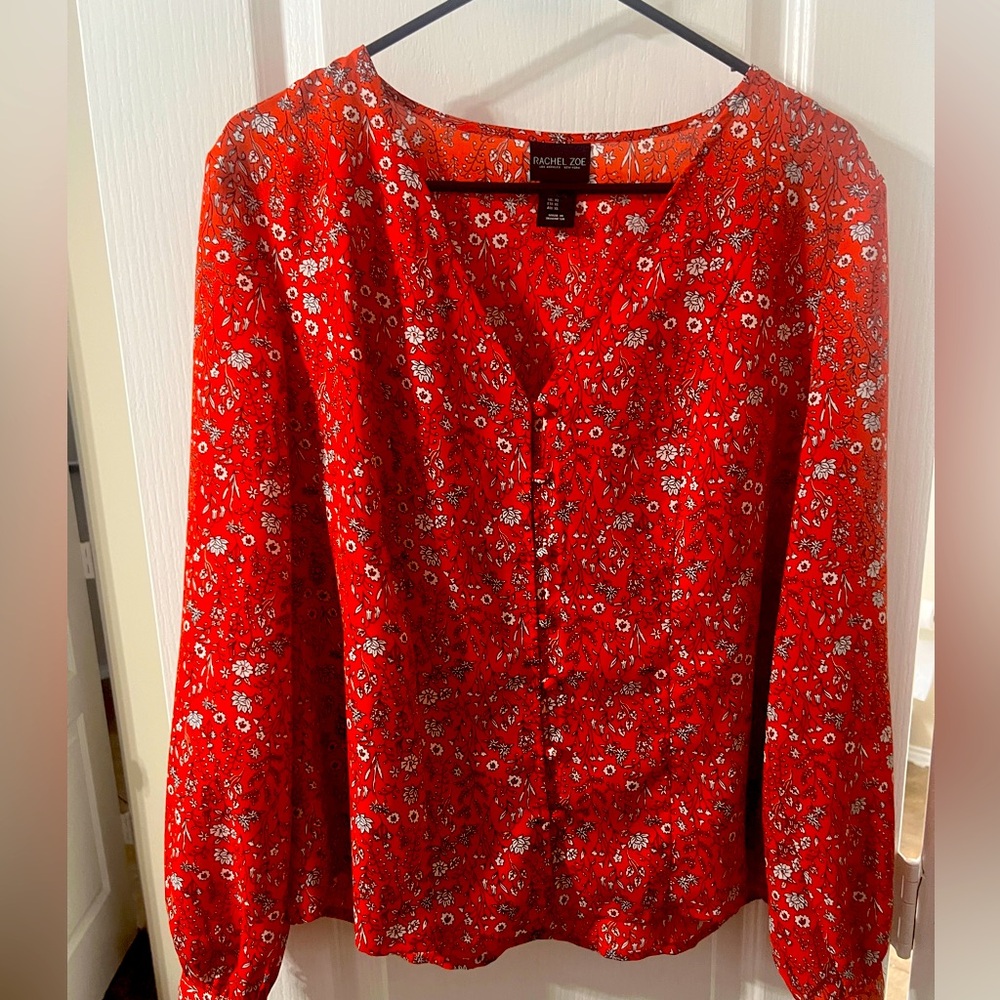 Rachel Zoe Vibrant Red Floral Blouse